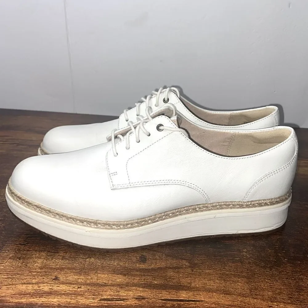Clarks Teadale Rhea White Leather Platform Oxford Comfort Shoes Women’s 10